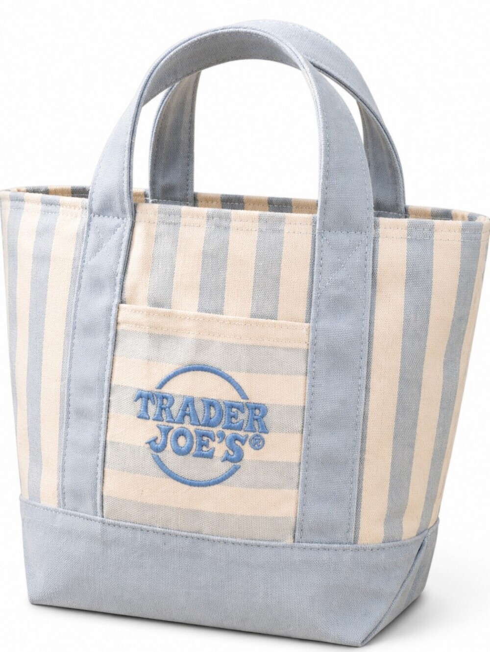 Trader Joe's Mini Canvas Tote Bag - Light Blue & Cream Stripe